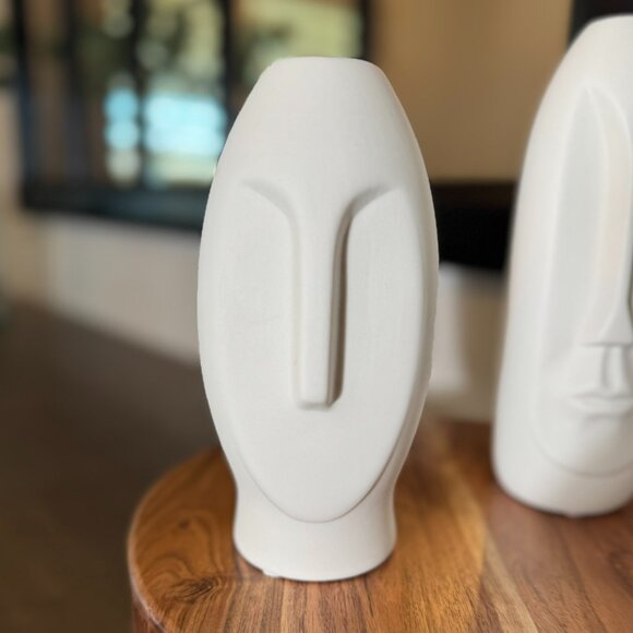 Modern White Ceramic Face Vase Set — Kaolinite • Set of 2 • Minimalist Sculpture - Picture 5 of 11